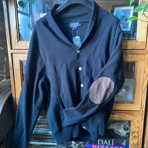 Vintage Pendleton Men’s black cowl cardigan with elbow patches NWT RARE FIND!